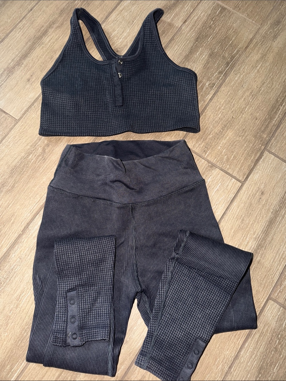 Aerie Offline Women's Black Ribbed High-Waist Leggings & Crop Tank Set M/Sm